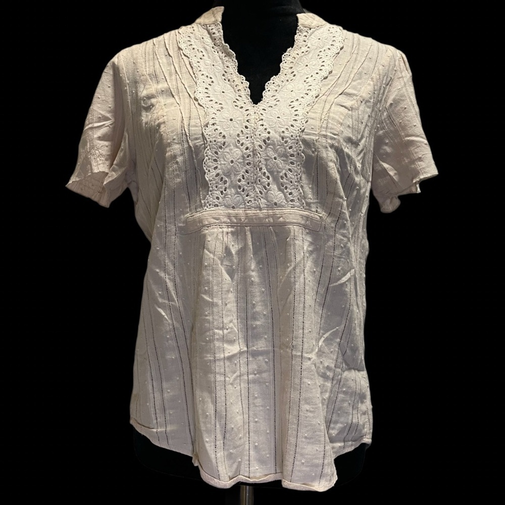 Eyeshadow Cream Lace Accent Blouse